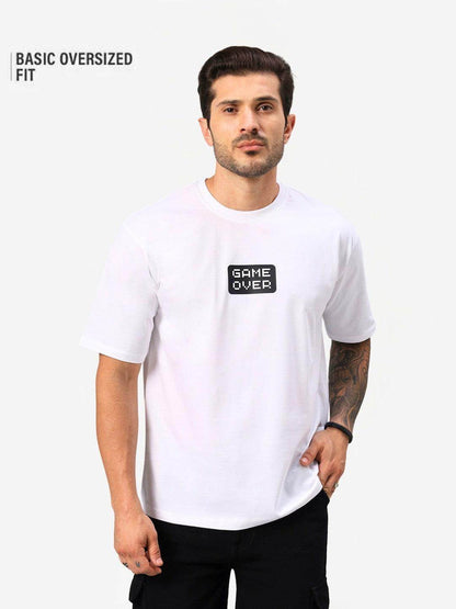 Men's Oversize White Game Over Graphic Printed T-Shirt - URBANICE