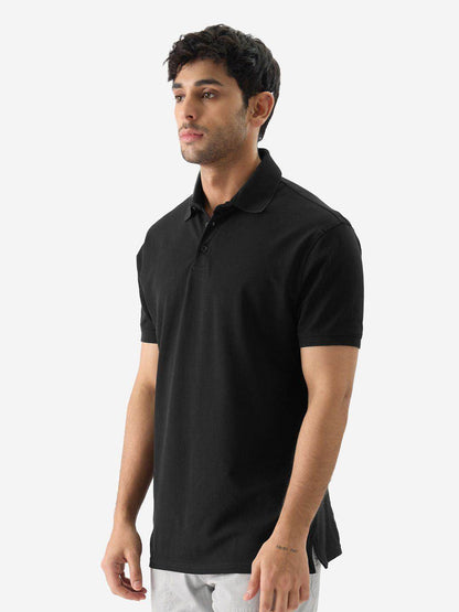 Men's Black Matty Cotton Polo T-Shirt - URBANICE