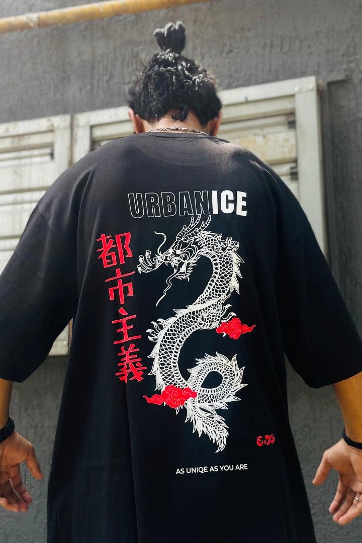 Men's Dragon Tail Graphic Printed Oversize Tshirt - URBANICE