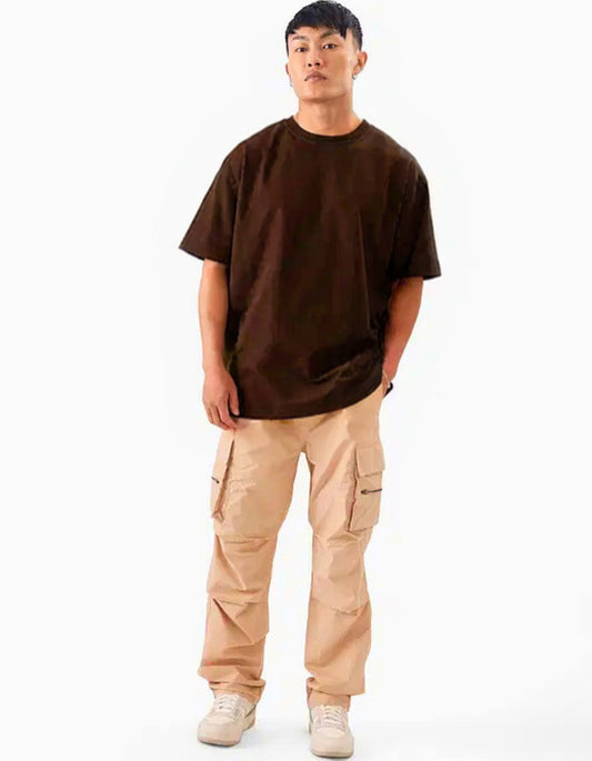 Men's Brown Oversized T-Shirt with Drop Shoulder