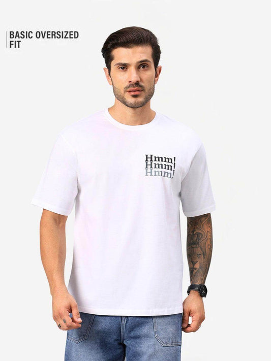 Men's White Typography Printed Oversize T-Shirt - URBANICE