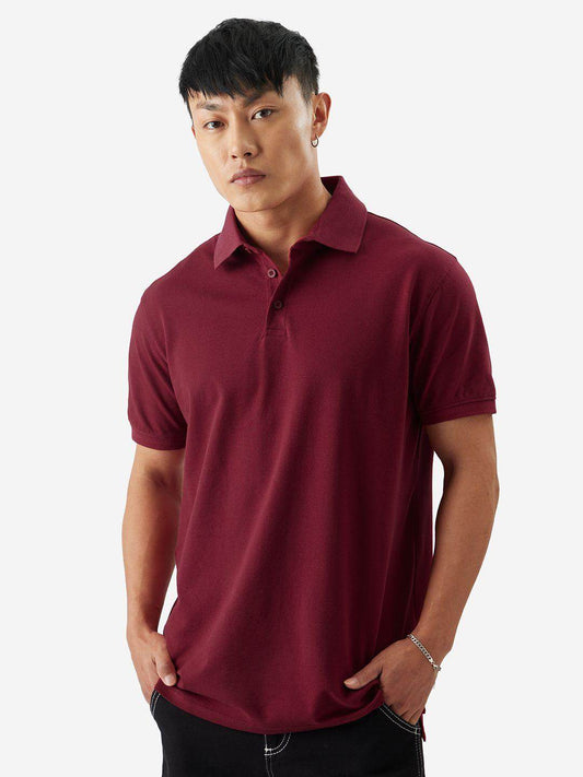 Men's Maroon Polo Cotton Matty T-Shirt, - URBANICE