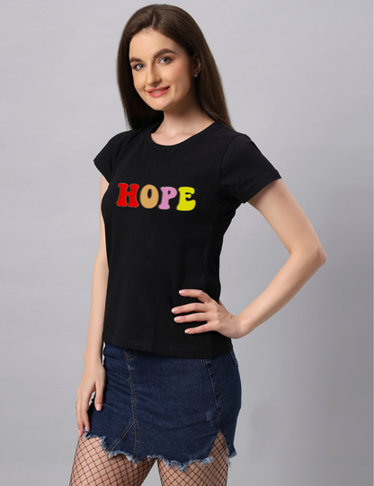 Regular Women Black Hope Graphic Printed T-shirt - URBANICE