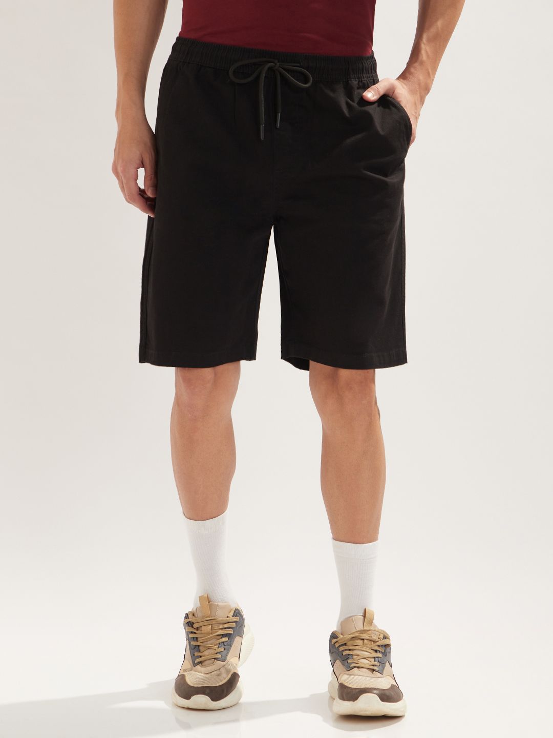 Men's Solid Black Cotton Casual Shorts