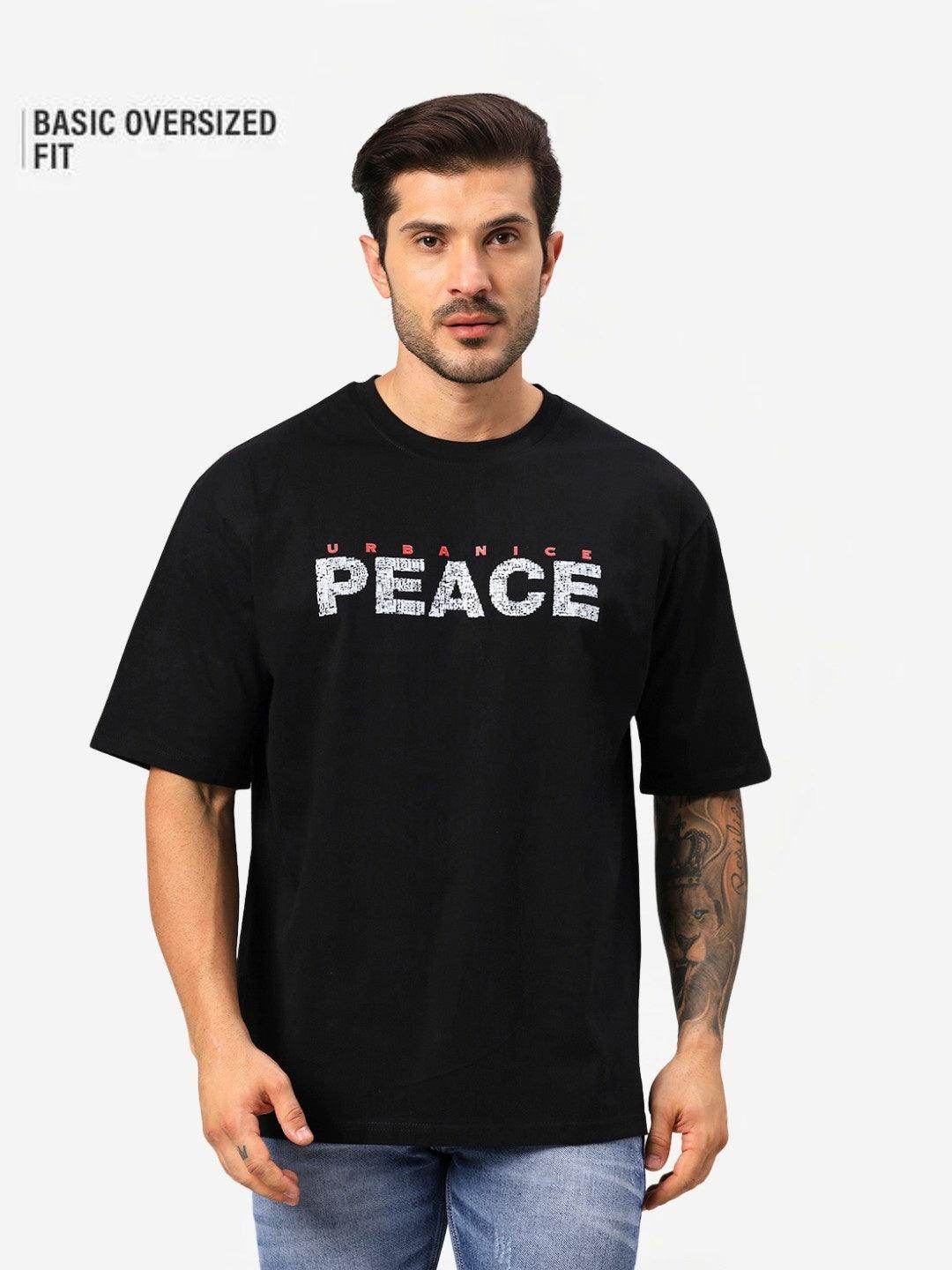 Men's Black Graphic Printed Oversize T-Shirt - URBANICE