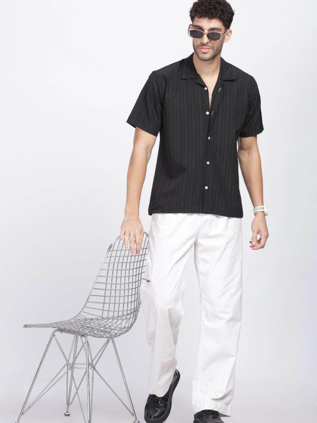 Men's Black Half Sleeve Light Wight Texture Shirt - URBANICE