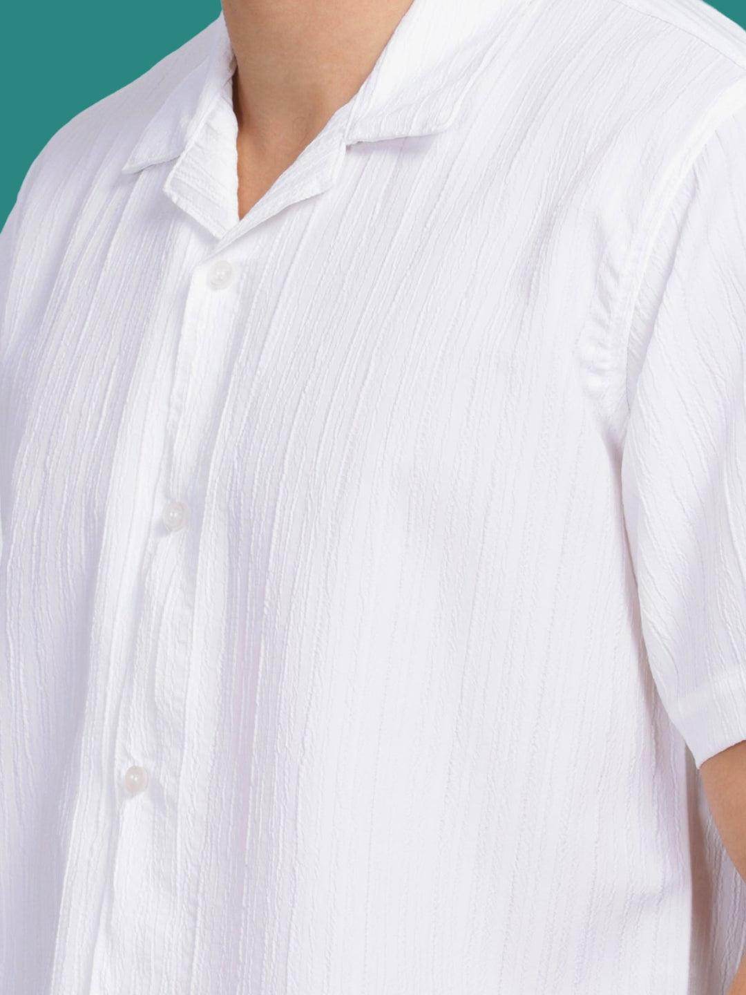 Men's White Half Sleeve Light Weight Texture Shirt - URBANICE