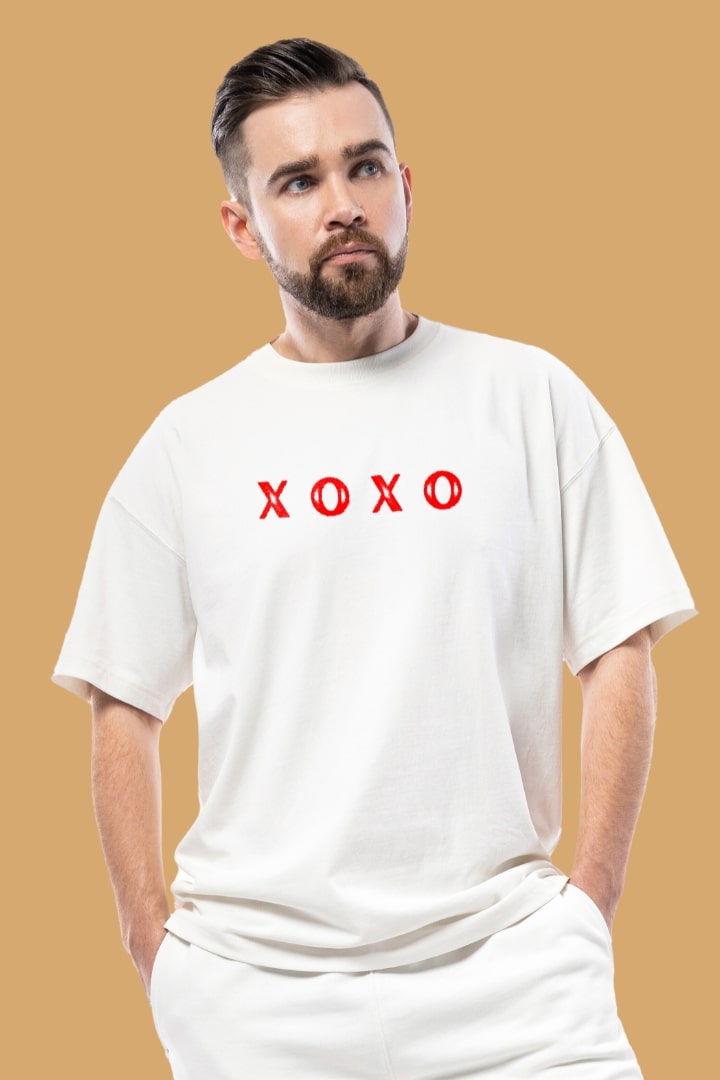 Men's XOXO Front Graphic Printed Oversize T-shirt