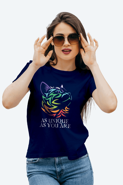 Women Regular Rainbow Cat Graphic Printed Tshirt