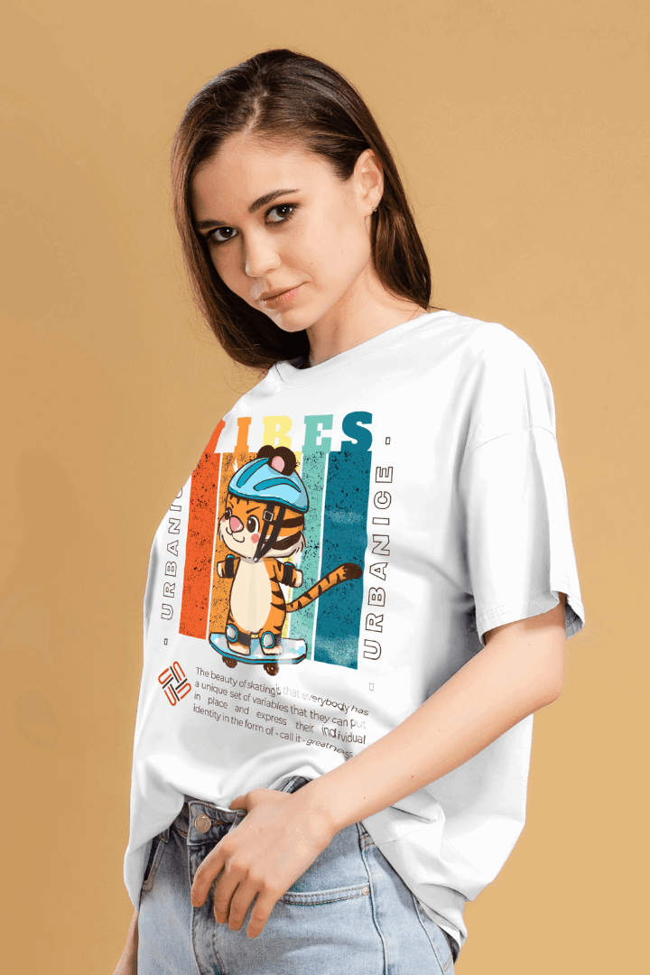 Women Vibes Cat Graphic Printed Oversize T-shirt