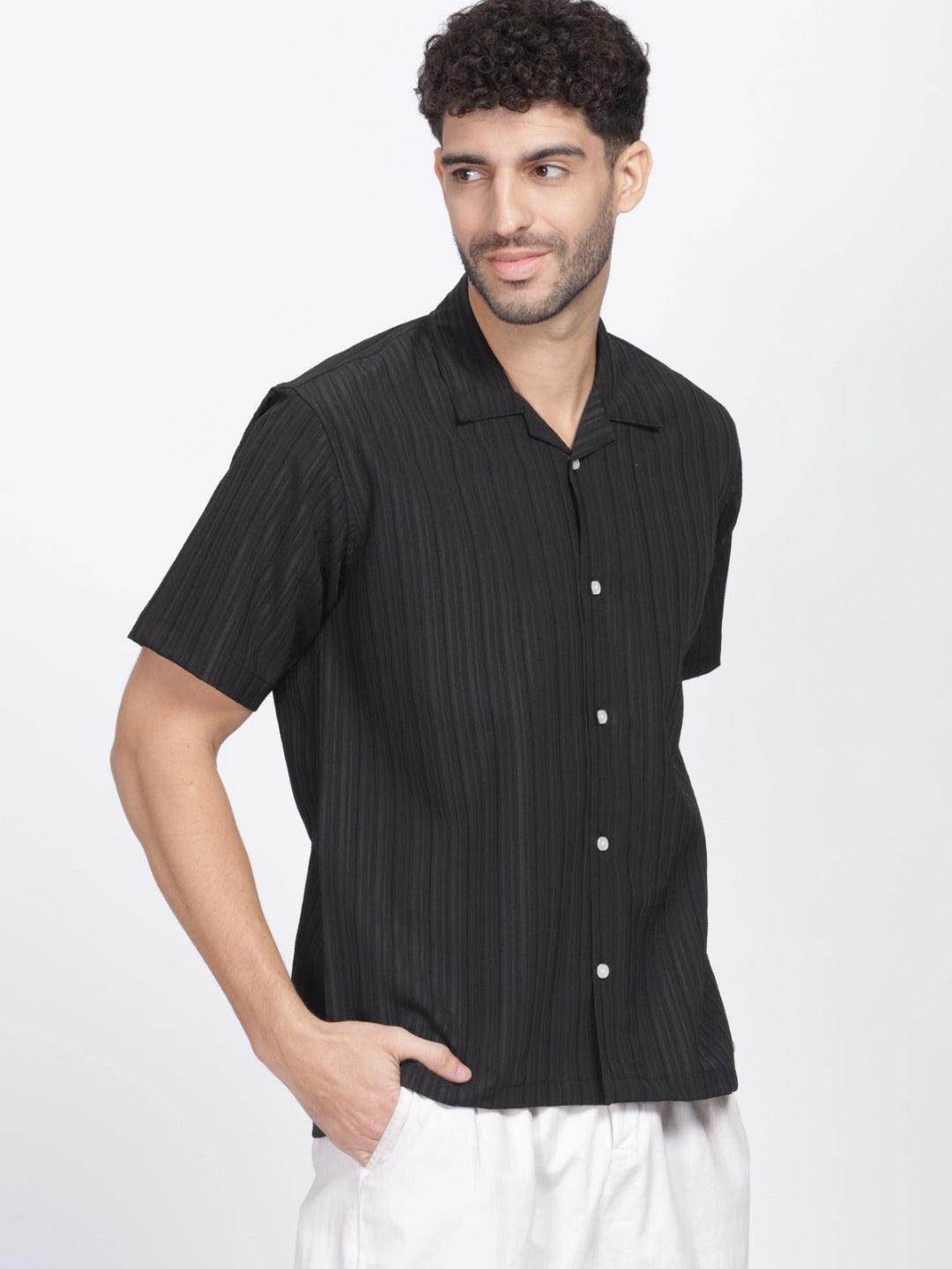 Men's Black Half Sleeve Light Wight Texture Shirt - URBANICE