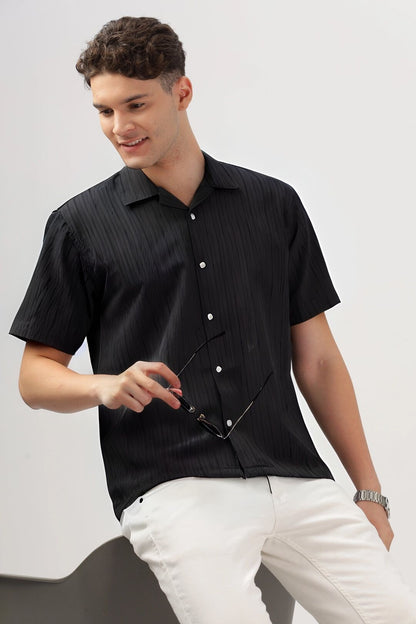 Men's Black Half Sleeve Light Wight Texture Shirt