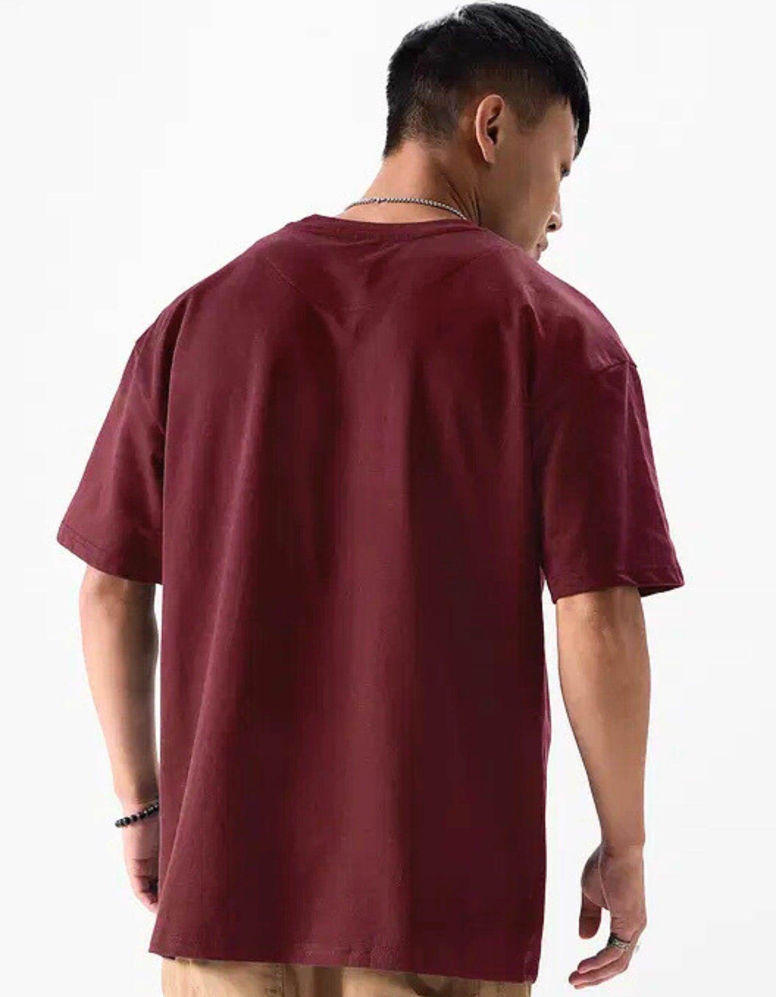 Men's Solid Maroon Oversized T-Shirt - URBANICE