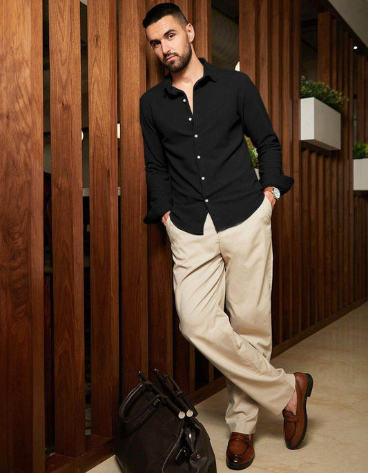 Men's Black Slim Fit Shirt - URBANICE