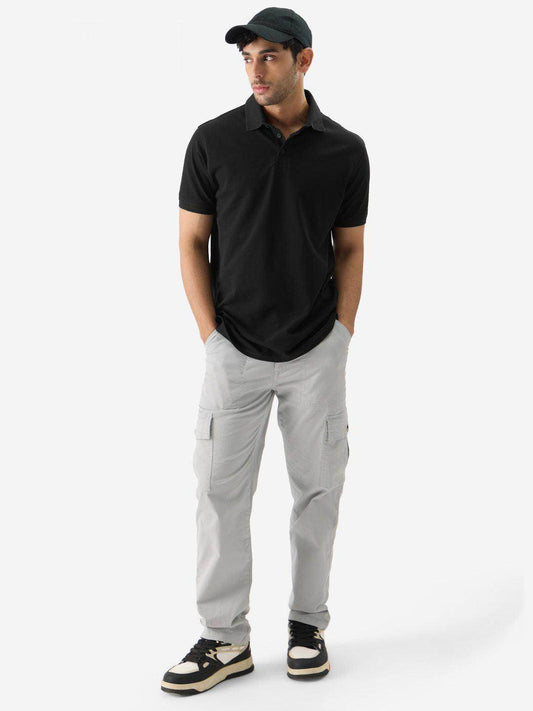 Men's Black Matty Cotton Polo T-Shirt - URBANICE