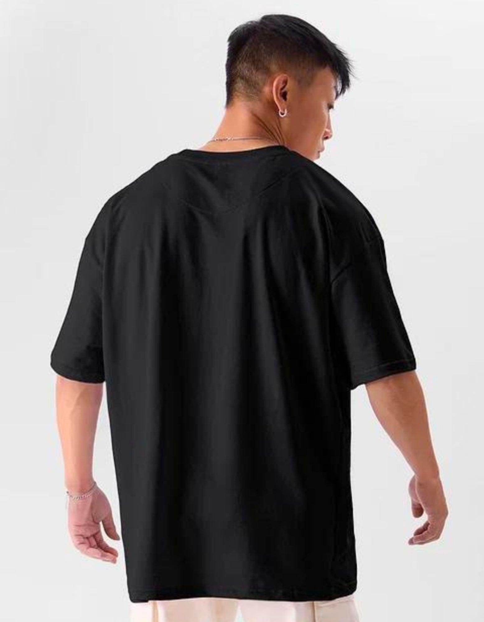 Men's Solid Black Oversized T-Shirt - URBANICE