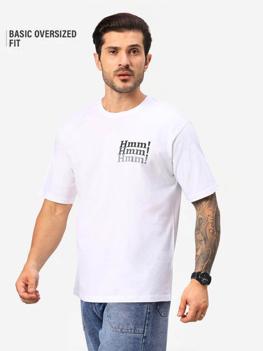 Men's White Typography Printed Oversize T-Shirt - URBANICE