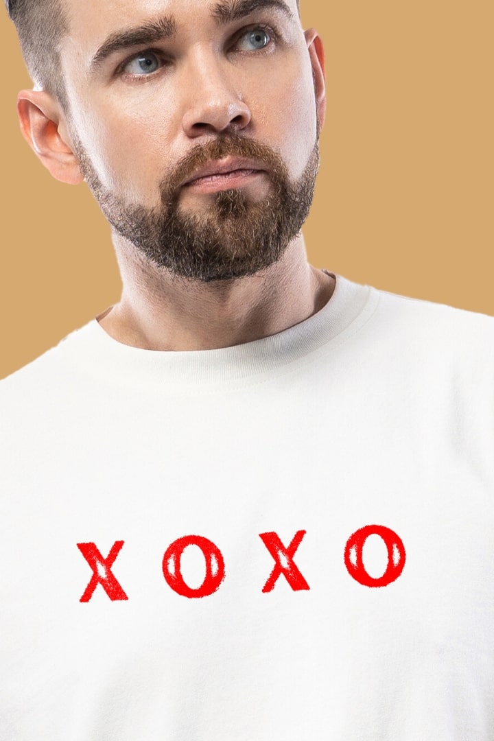 Men's XOXO Front Graphic Printed Oversize T-shirt