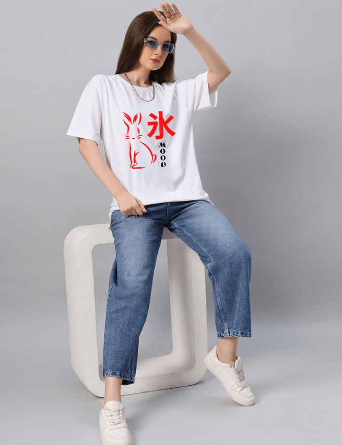 Women Mood Rabbit Graphic Printed Oversize T-shirt - URBANICE