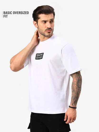 Men's Oversize White Game Over Graphic Printed T-Shirt - URBANICE