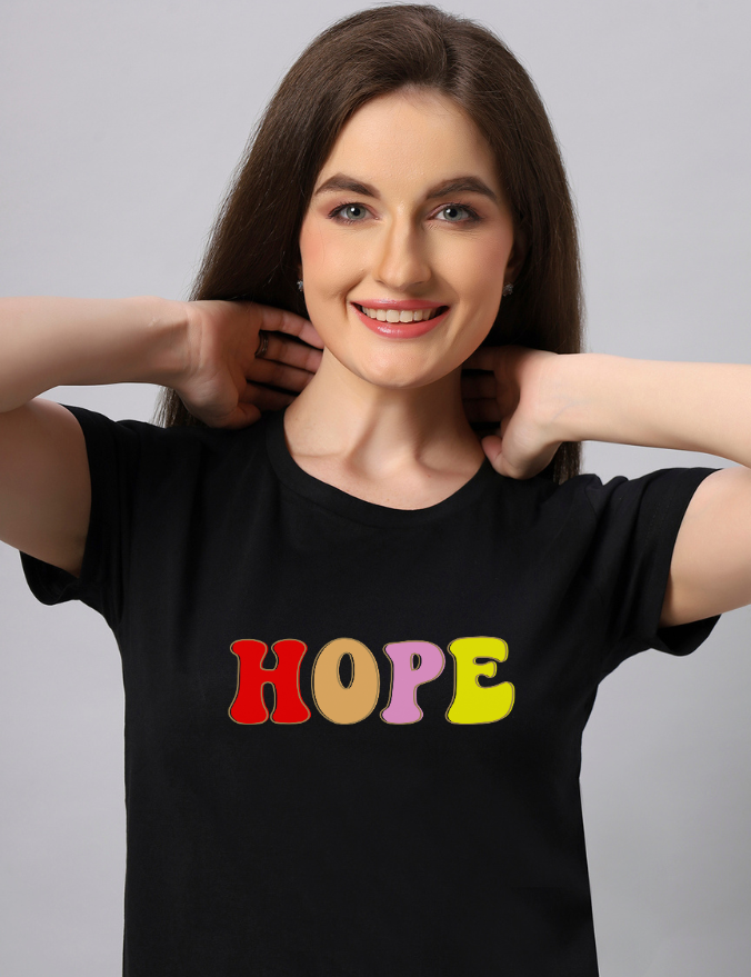 Regular Women Black Hope Graphic Printed T-shirt - URBANICE