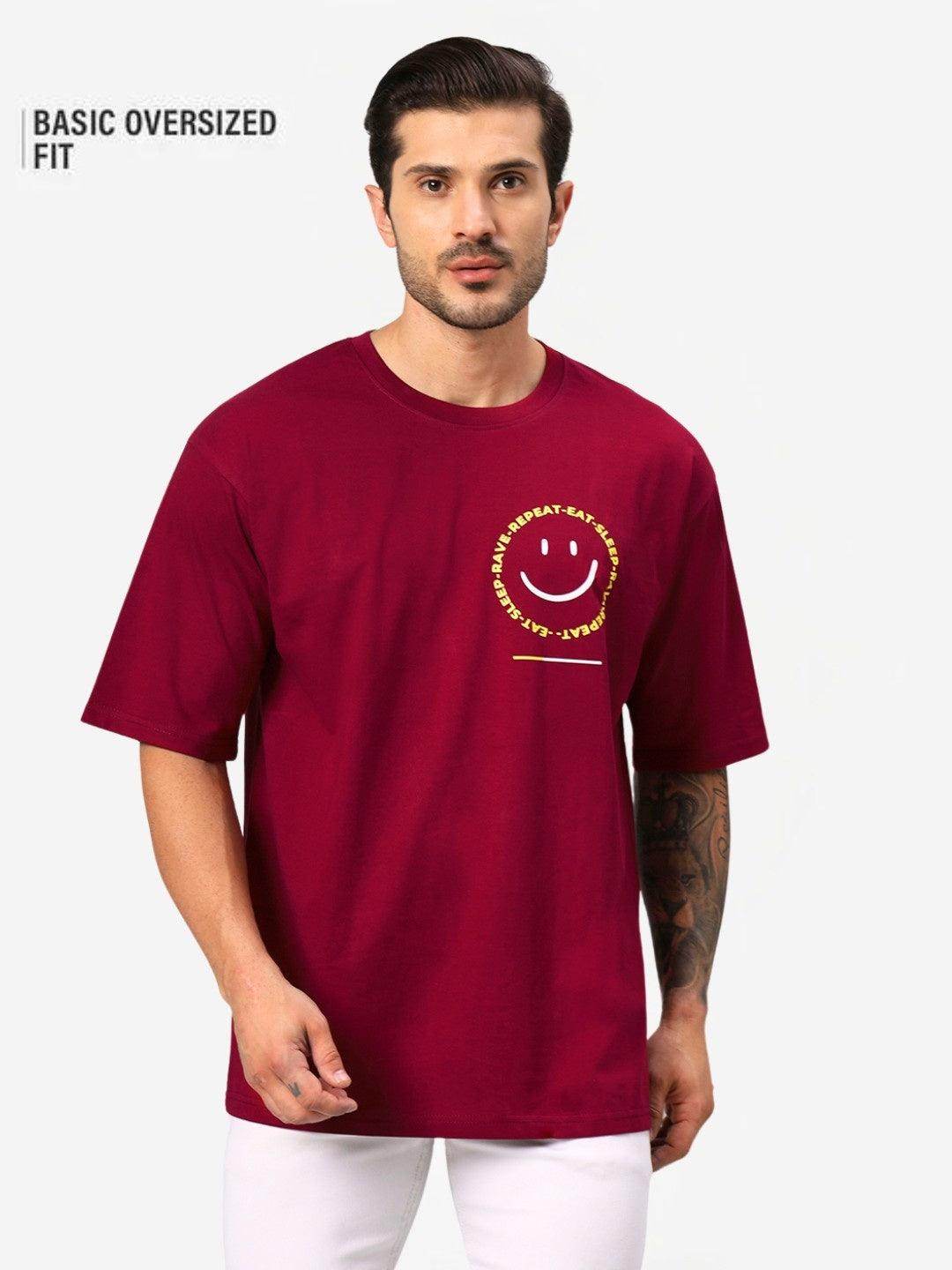 Men's Maroon Positive Graphic Printed Oversize T-Shirt - URBANICE
