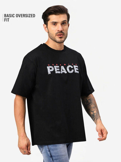 Men's Black Graphic Printed Oversize T-Shirt - URBANICE