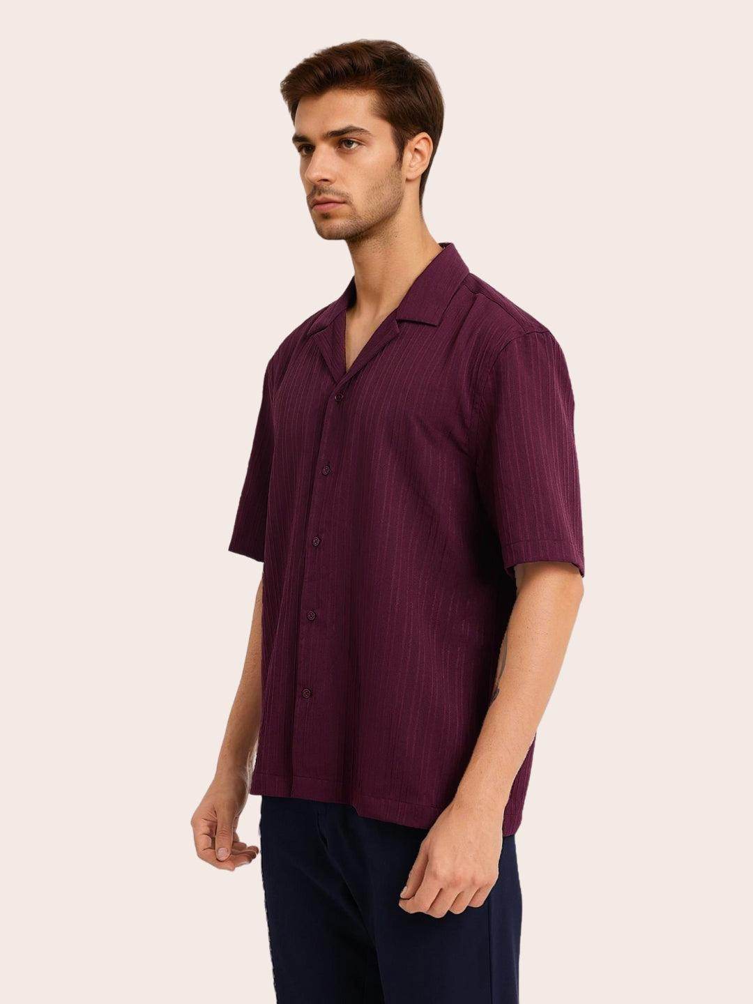 Men's Maroon Half Sleeve Light Wight Texture Shirt - URBANICE