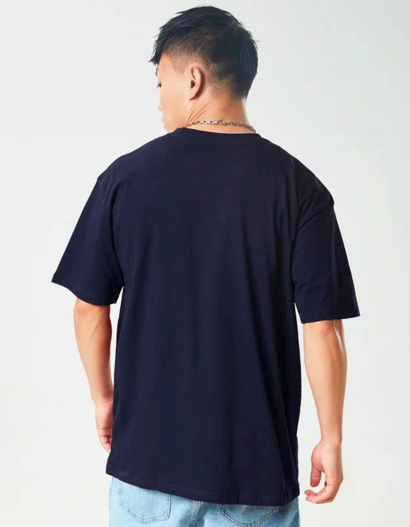 Men's Solid Navy Oversized T-Shirt - URBANICE