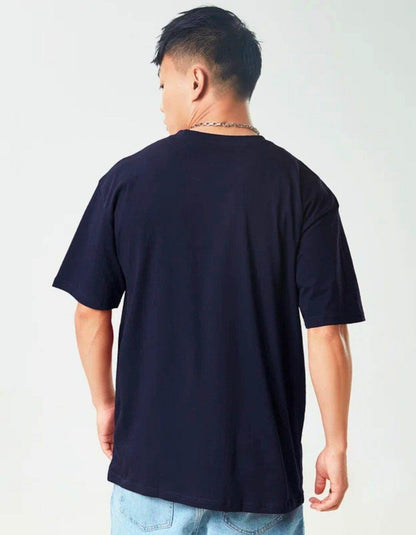 Men's Solid Navy Oversized T-Shirt - URBANICE