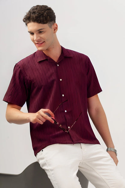 Men's Maroon Half Sleeve Light Weight Texture Shirt