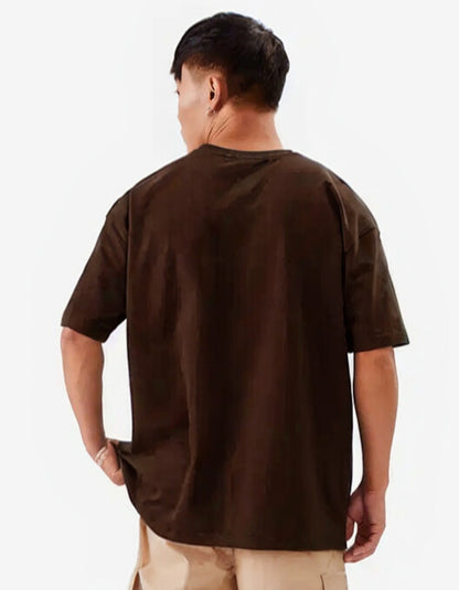 Men's Brown Oversized T-Shirt with Drop Shoulder