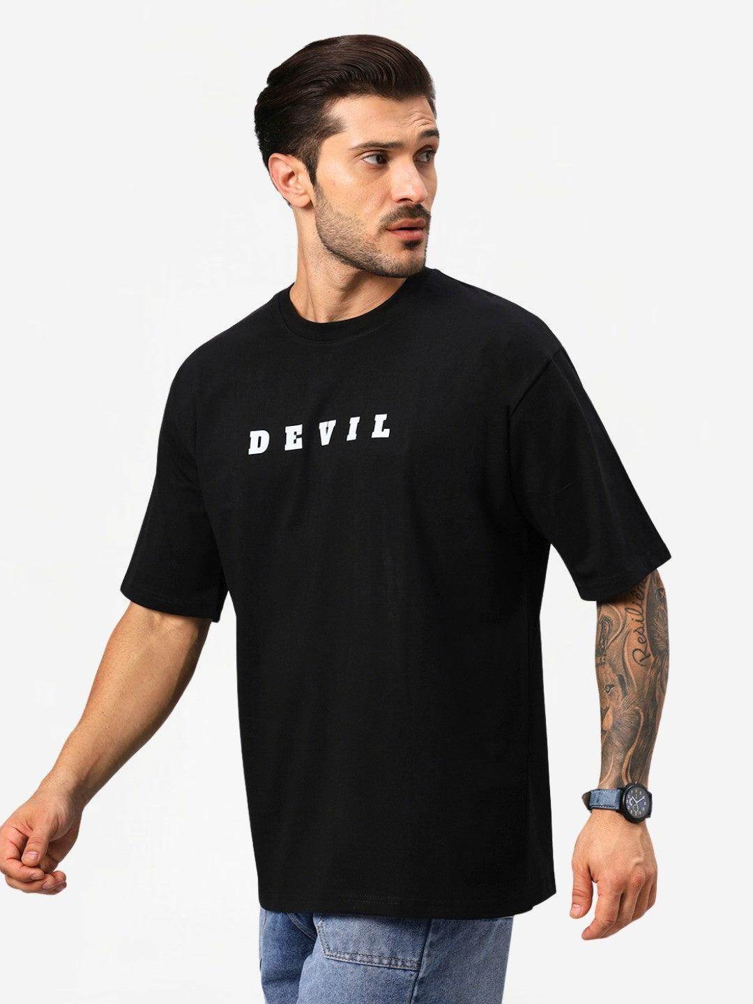 Men's Black Devil Aesthetic Graphic Oversized T-Shirt - URBANICE
