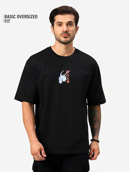 Men's Black UrbanIce Dragon Graphic Oversized T-Shirt - URBANICE