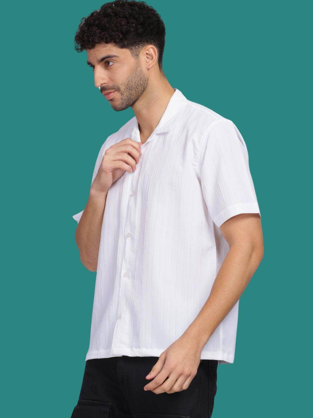 Men's White Half Sleeve Light Weight Texture Shirt - URBANICE