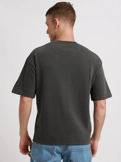Men's Dark Grey Oversized T-Shirt with Drop Shoulder