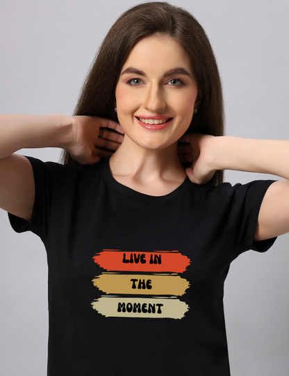 Women Regular Black Live In Movement Graphic Printed T shirt - URBANICE