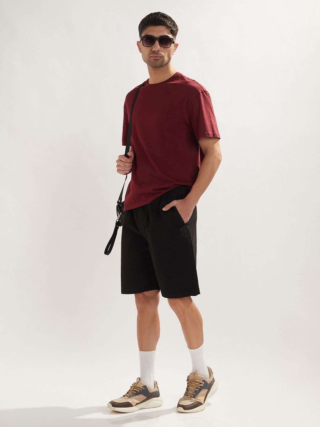 Men's Solid Black Cotton Casual Shorts