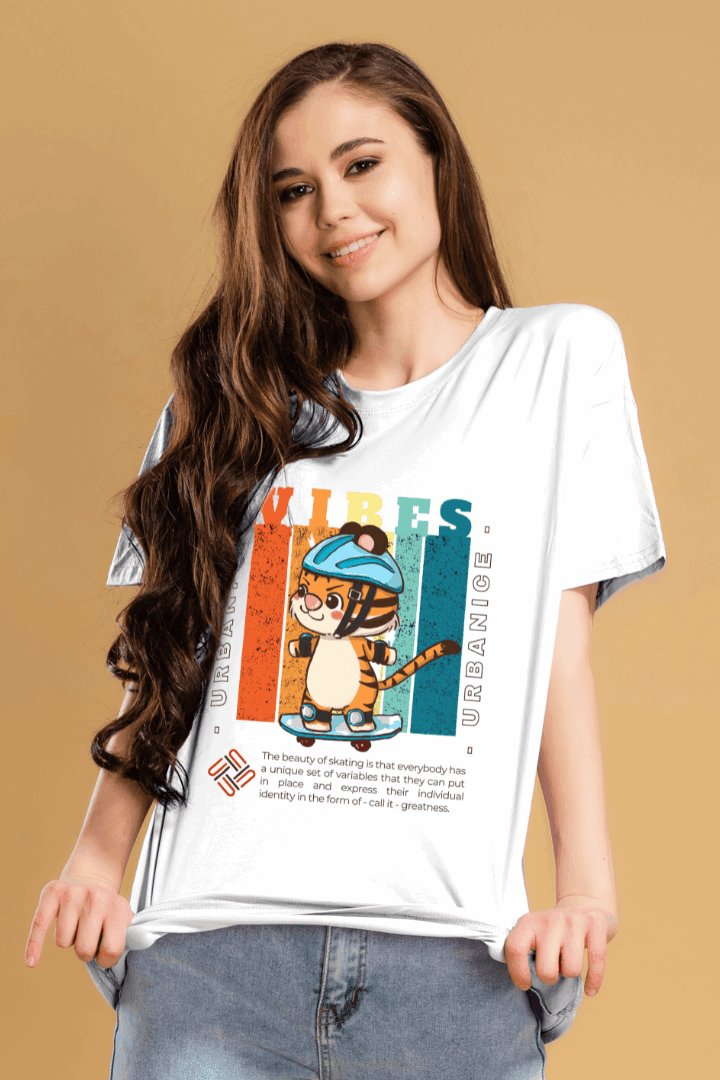 Women Vibes Cat Graphic Printed Oversize T-shirt