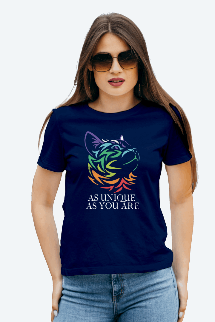 Women Regular Rainbow Cat Graphic Printed Tshirt