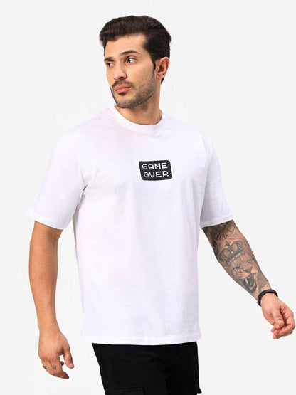 Men's Oversize White Game Over Graphic Printed T-Shirt - URBANICE