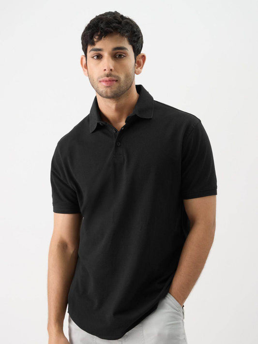 Men's Black Matty Cotton Polo T-Shirt - URBANICE