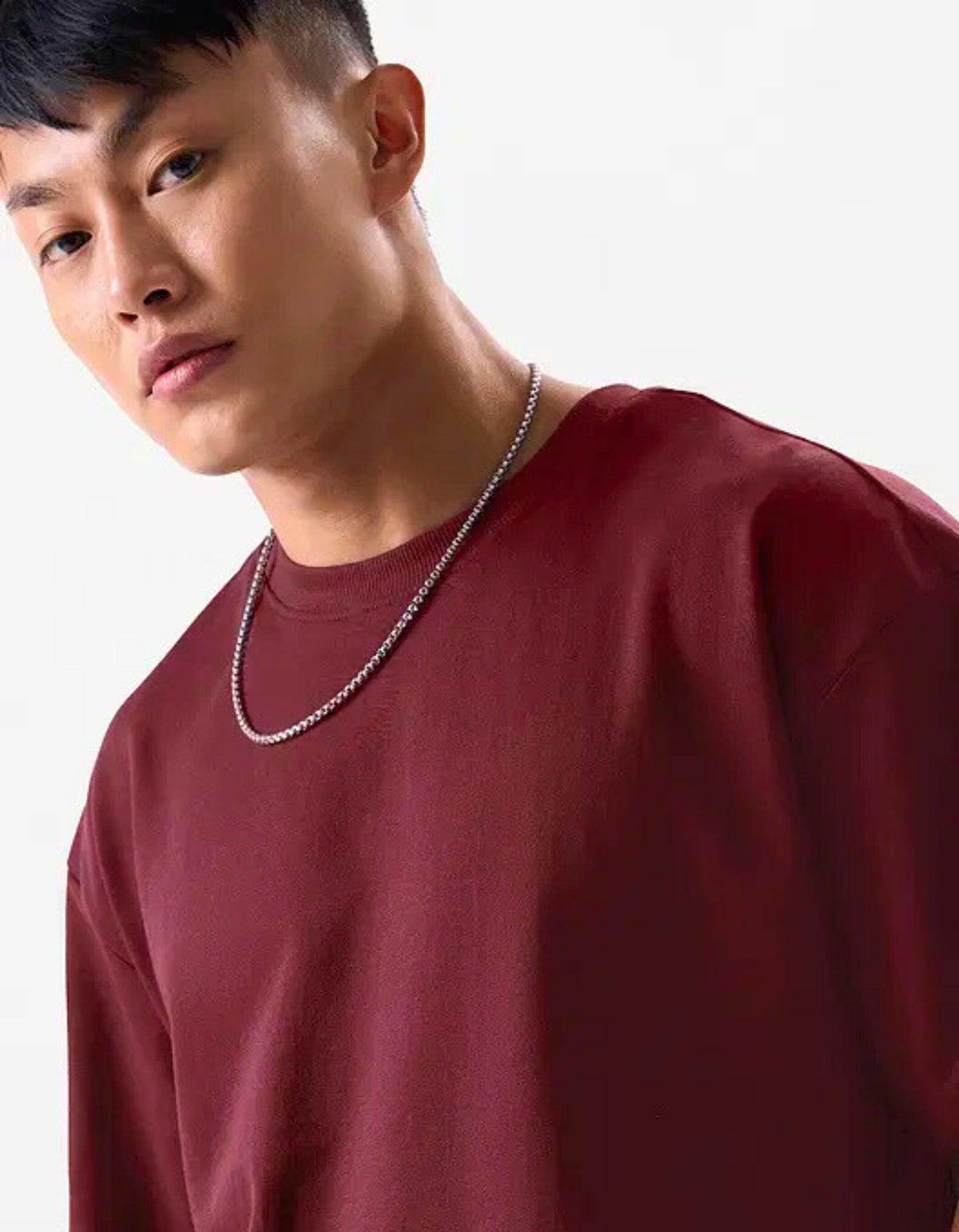 Men's Solid Maroon Oversized T-Shirt - URBANICE