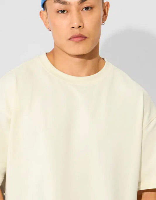 Men's Beige Oversized T-Shirt with Drop Shoulder