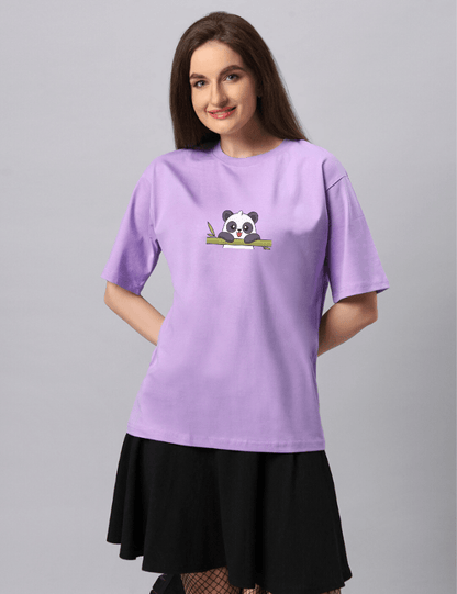 Women Eating Panda Graphic Printed Oversize T-shirt - URBANICE