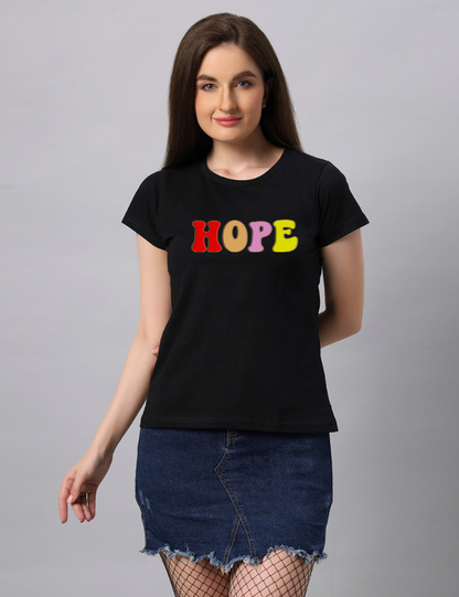 Regular Women Black Hope Graphic Printed T-shirt - URBANICE