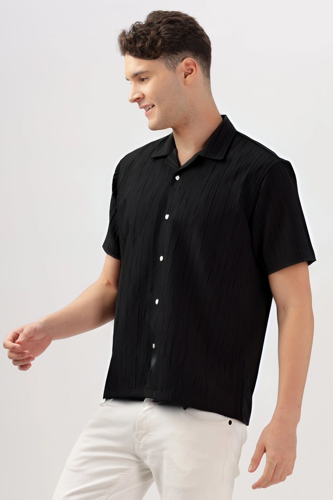 Men's Black Half Sleeve Light Wight Texture Shirt