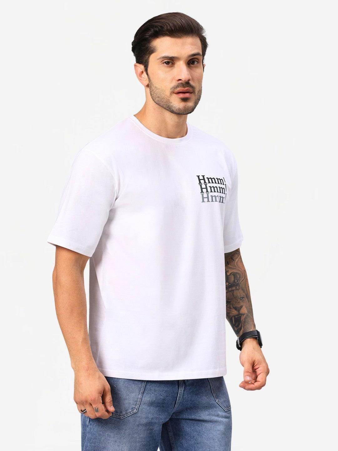 Men's White Typography Printed Oversize T-Shirt - URBANICE