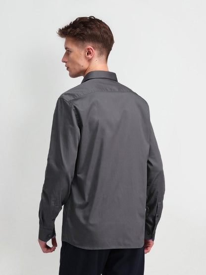 Men Grey Cotton Button Down Solid Shirt
