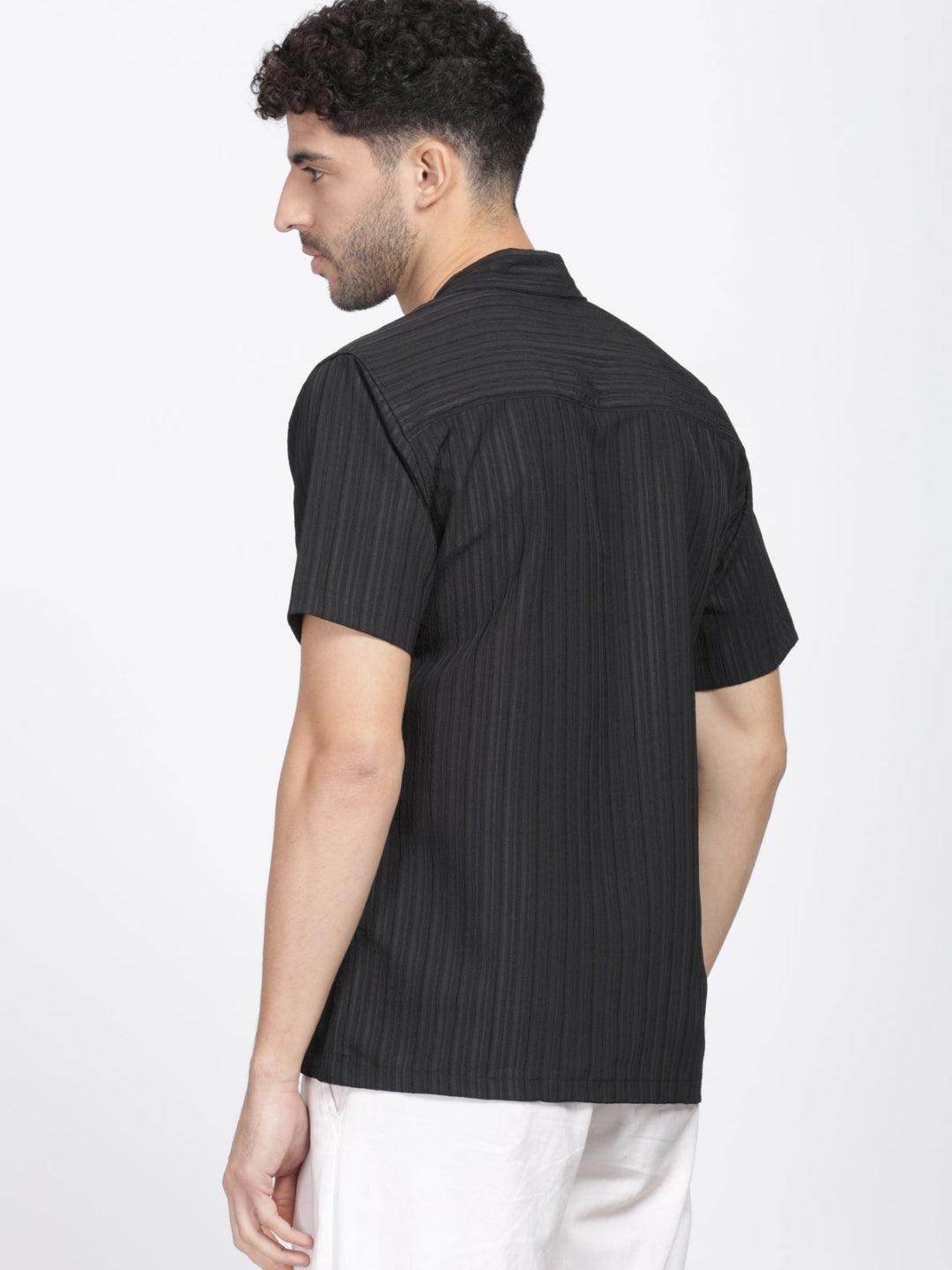 Men's Black Half Sleeve Light Wight Texture Shirt - URBANICE